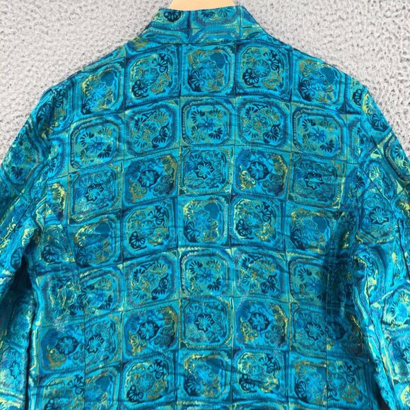 Chicos Jacket Womens 0 US 4 Green Blue Floral Silk Blend Button Asian Shimmer - Picture 4 of 9